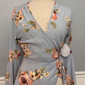 Light Blue Floral Wrap Top NWT